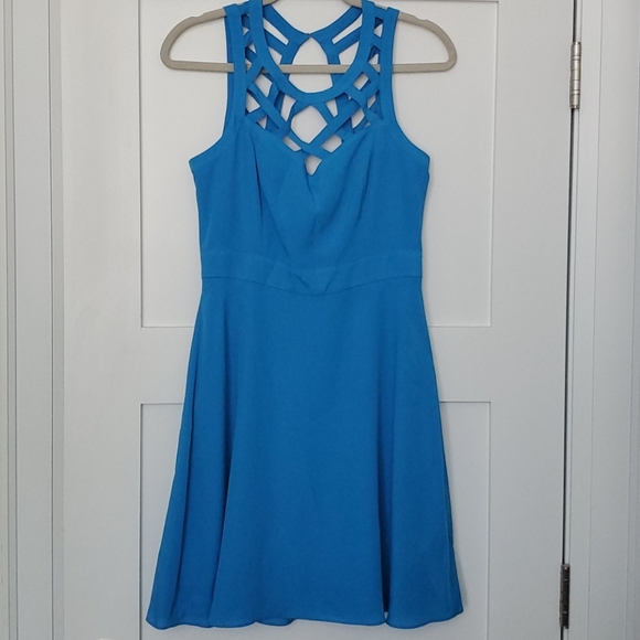 Blue Guess cage cutout fit & flare dress - Picture 1 of 6